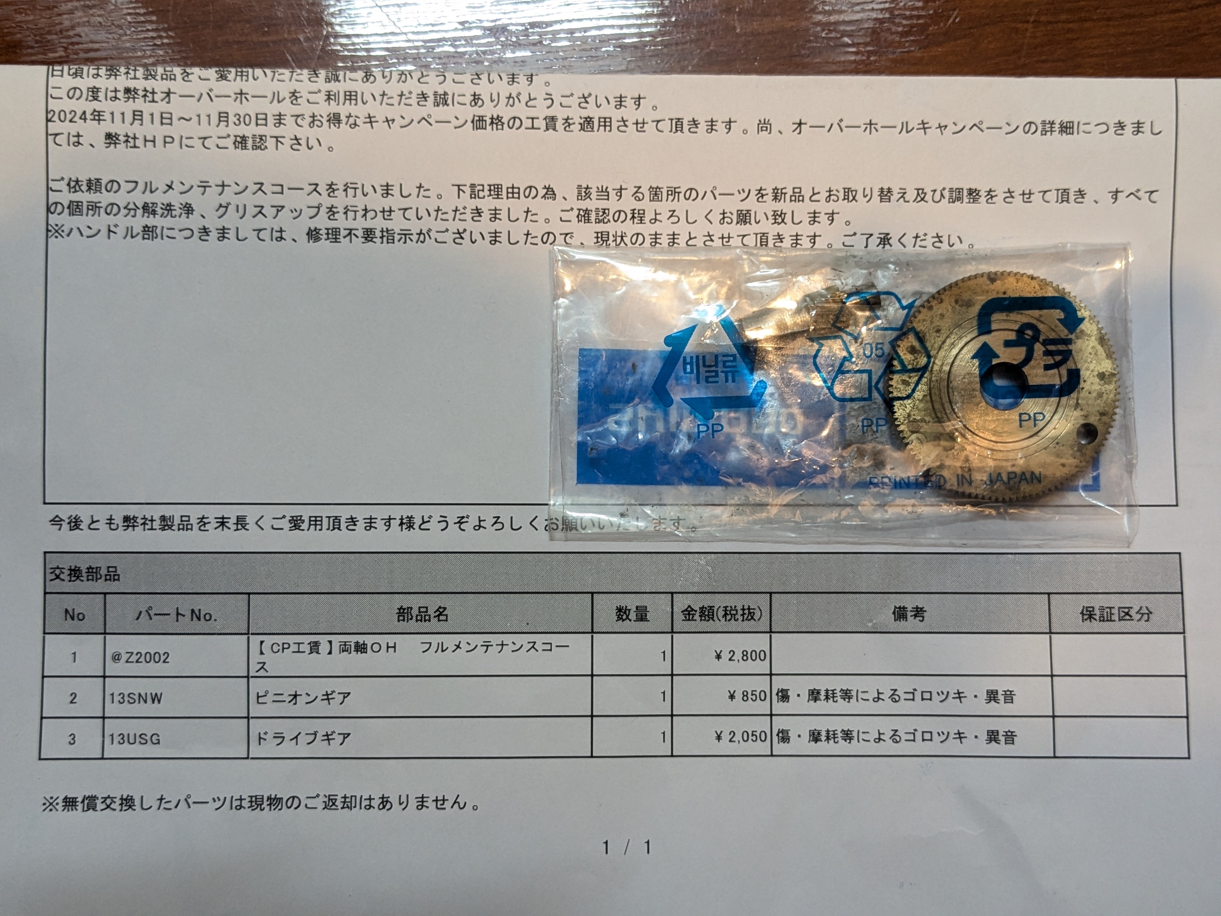 25年2月2日　炎月CTのオーバーホールの詳細