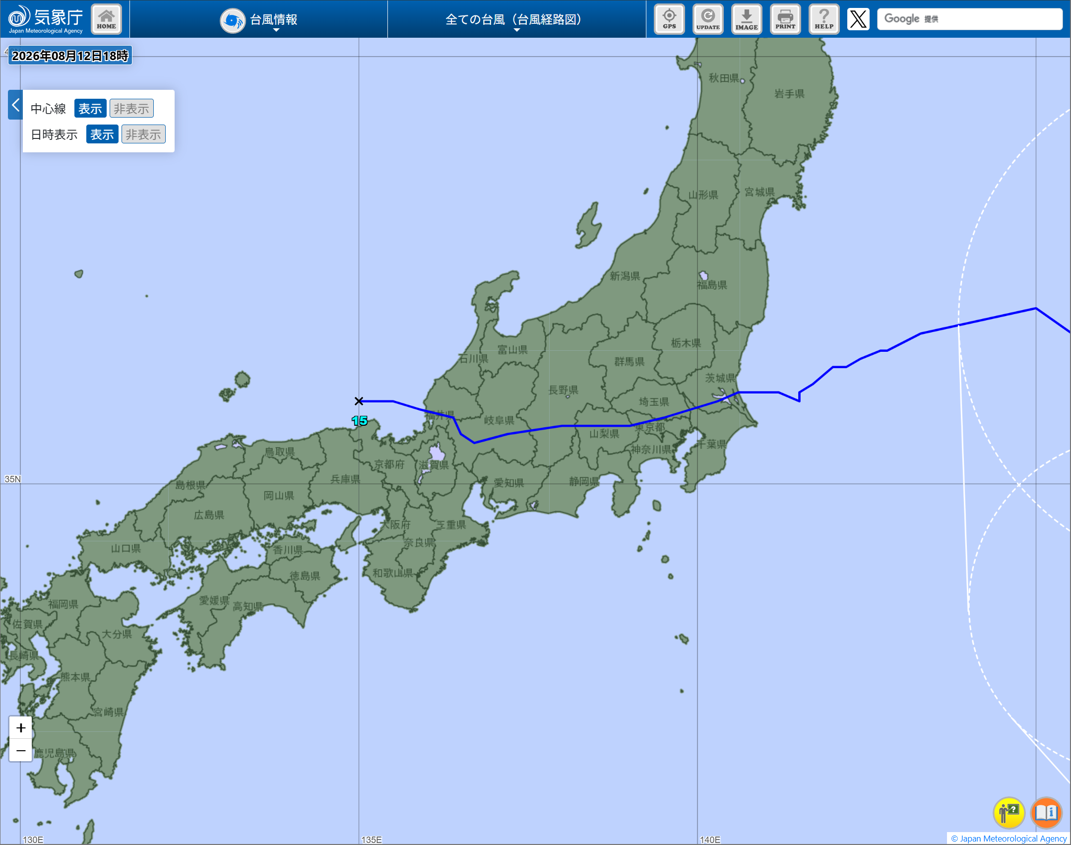 26年8月13日　相模湾コマセカツオ　台風の進路